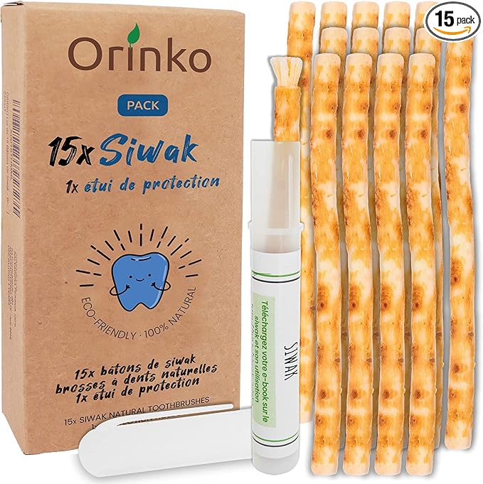 Lot de 15 Bâtons de Siwak + Étui de protection